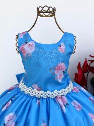 Vestido Festa Floral Azul Jeito de Menina