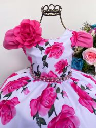 Vestido Festa Floral Rosa + Flor Puzzle